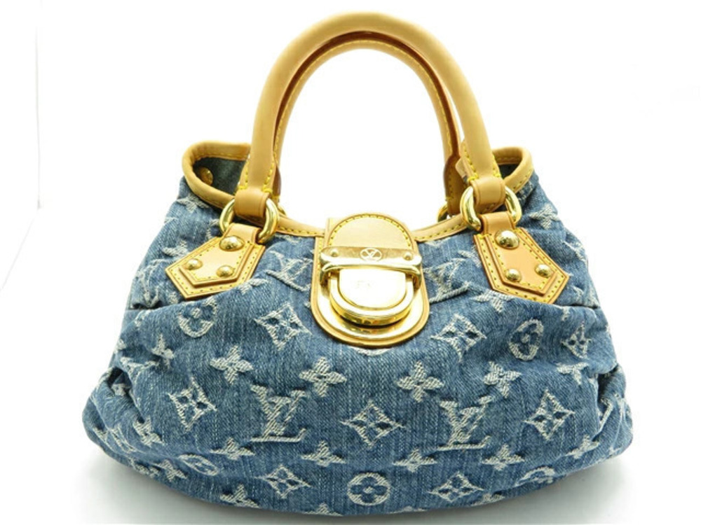 LOUIS VUITTON Pleaty Monogram Denim Handbag Blue